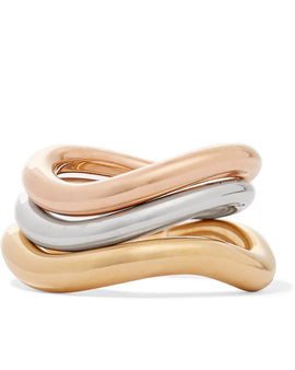 Charlotte Chesnais Wave Set Of Three Gold And Rose Gold Vermeil And Silver Rings